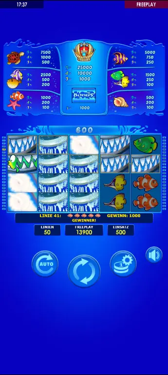 Wild Shark Amatic – SHARK-Wildsymbol auf Walze 3 mit aktiven Gewinnlinien